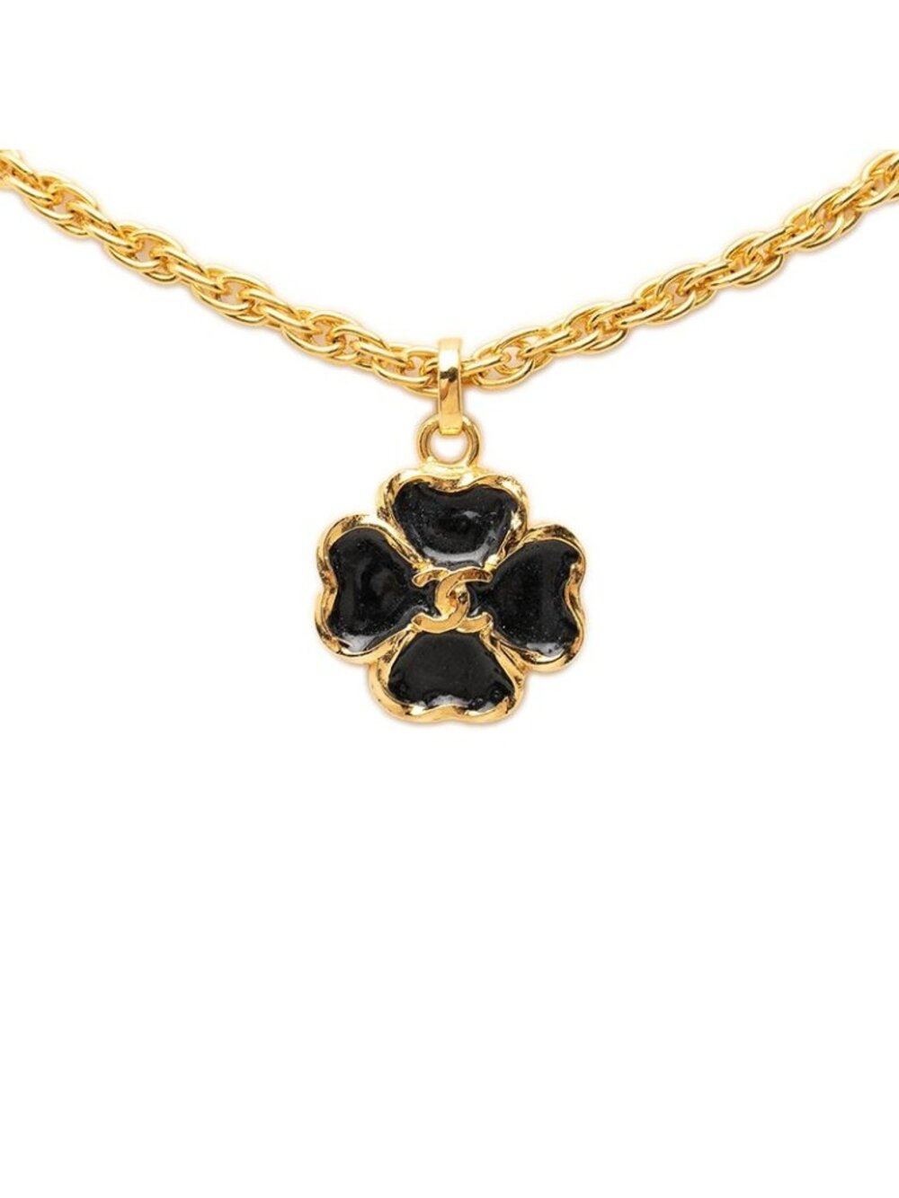 Chanel CC Logo Clover Chain Pendant Gold Plated
